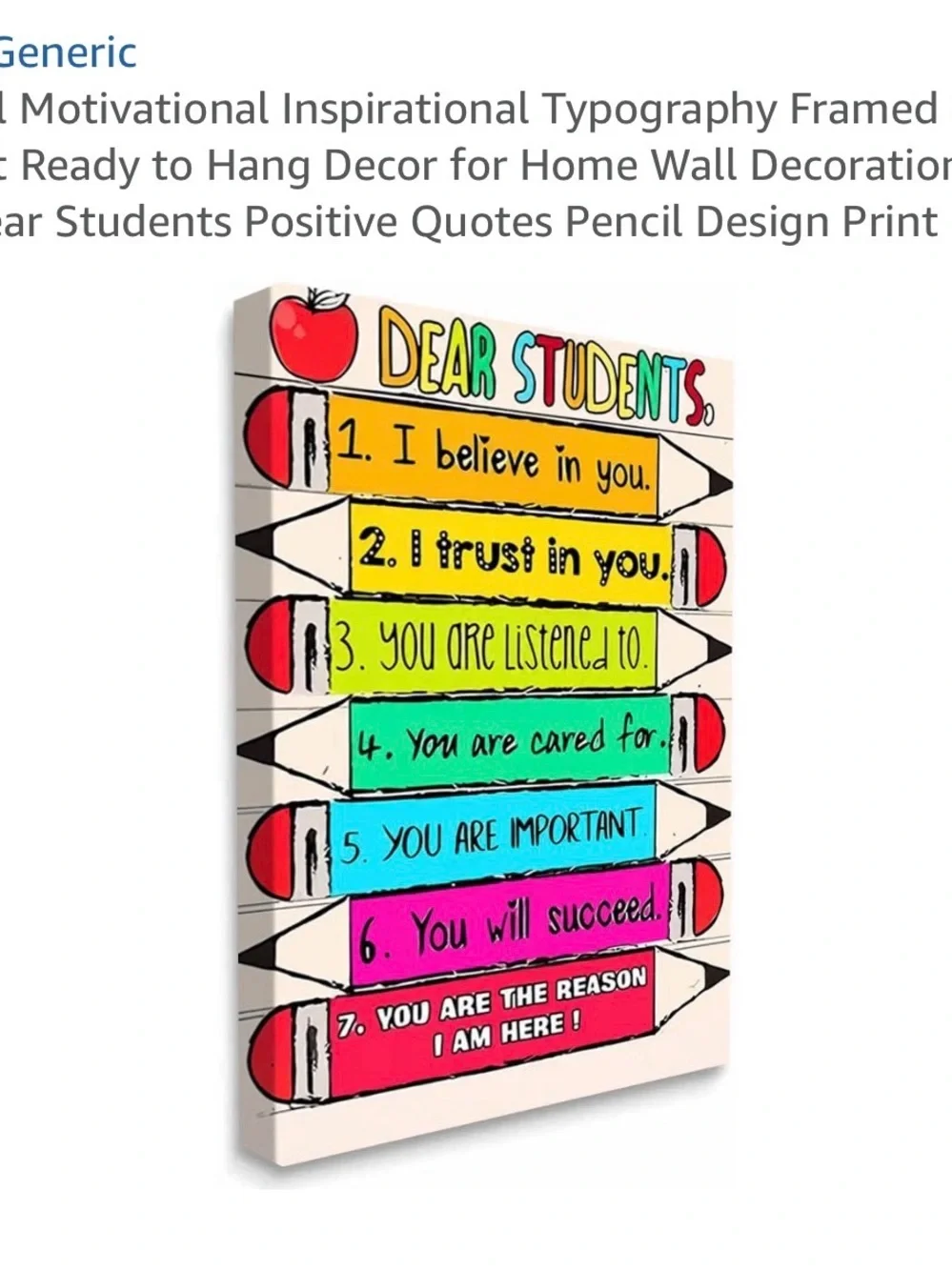 Dear Students Motivational Pencil Wall Art - Multicolor
